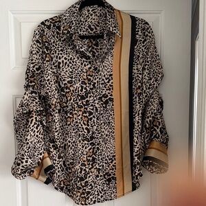 Fab’rik Women’s Leopard Print Shirt with Stripes